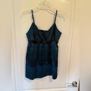 Express women’s Y2K Babydoll Blue Black Sequin Spaghetti Strap satin cami small